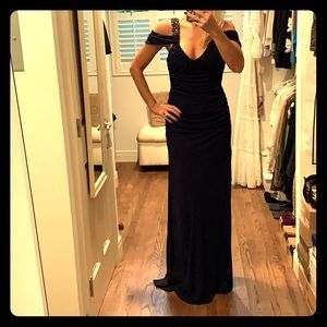 Badgley Mischka dark blue floorlength gown, V neck